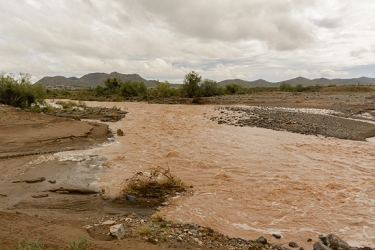 September 8, 2014<br>Flash flood!  When it rains heavily, dry washes get like thigs.  We have a lot of roads that flood from these because we simply pave the river bottom and drive across the 99% of the time it is dry.